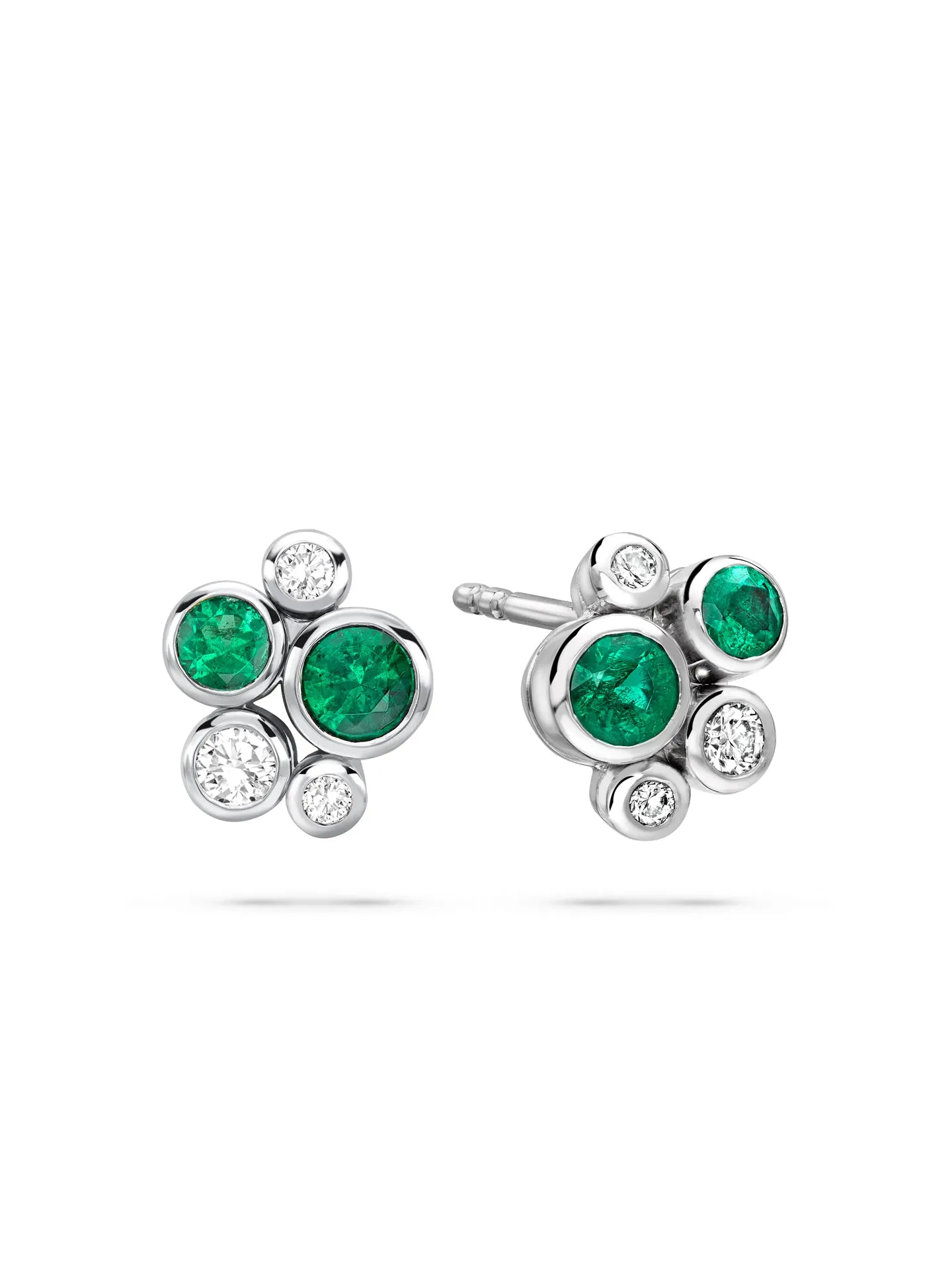 Raindance Classic Cluster Emerald Platinum Stud Earrings