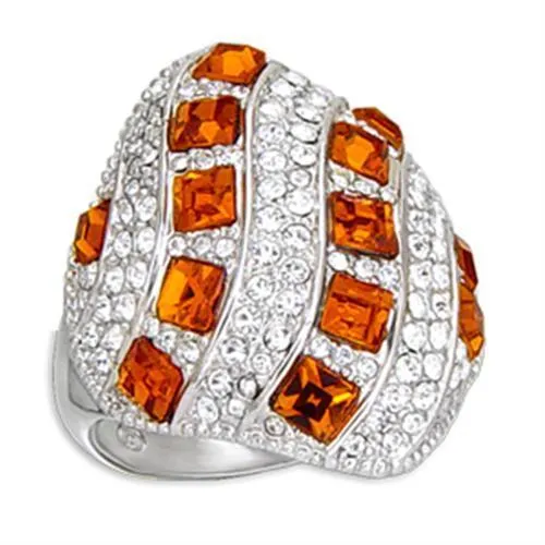 Rhodium Brass Ring with Top Grade Crystal in Topaz for Women Style 55307