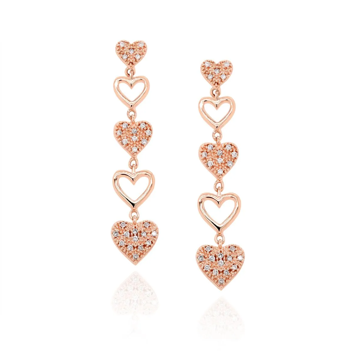 ROSE GOLD AND DIAMOND HEART SHAPED DANGLE EARRINGS