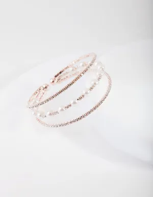 Rose Gold Pearl Diamante Cup Chain Cuff