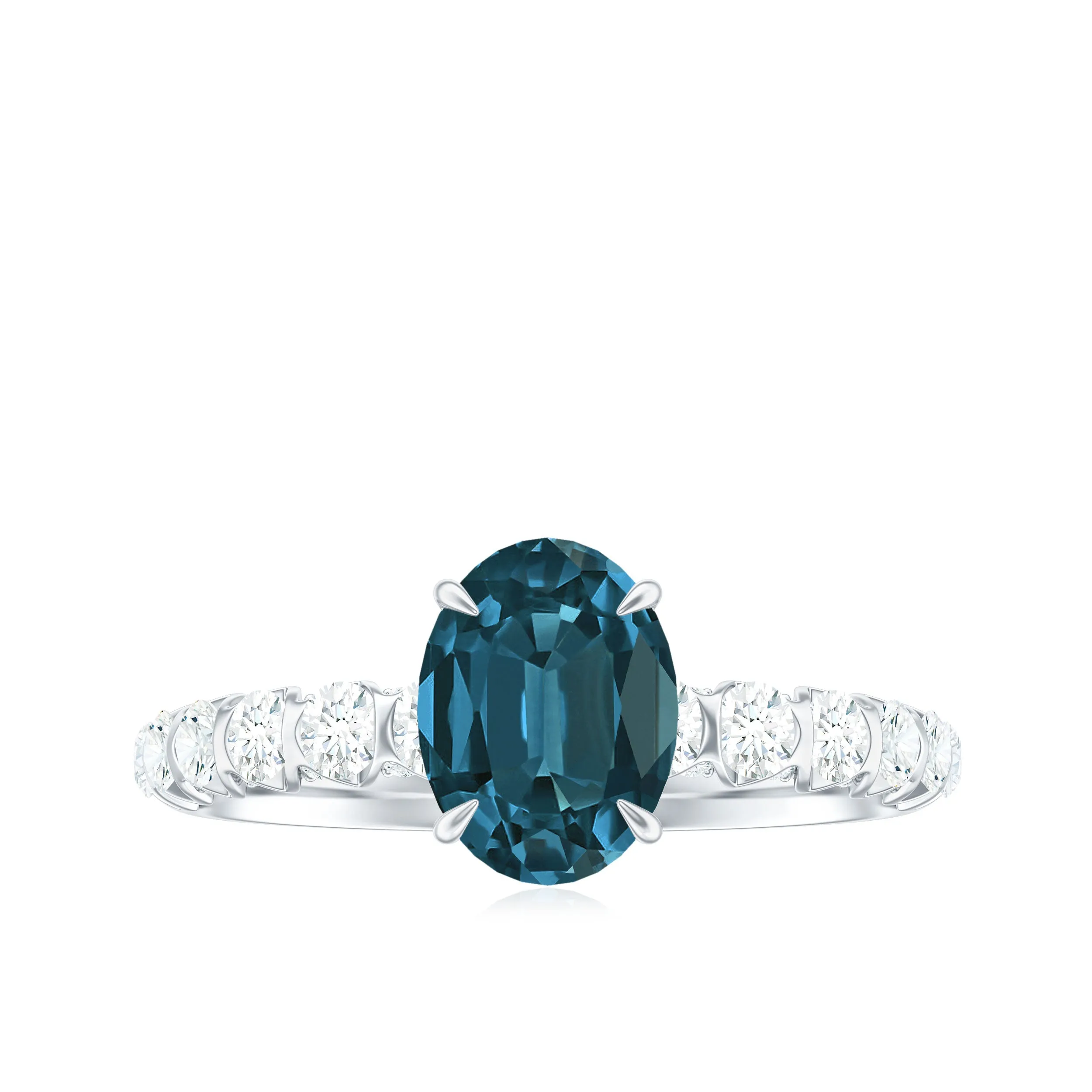 Royal London Blue Topaz Solitaire and Diamond Side Stone Engagement Ring