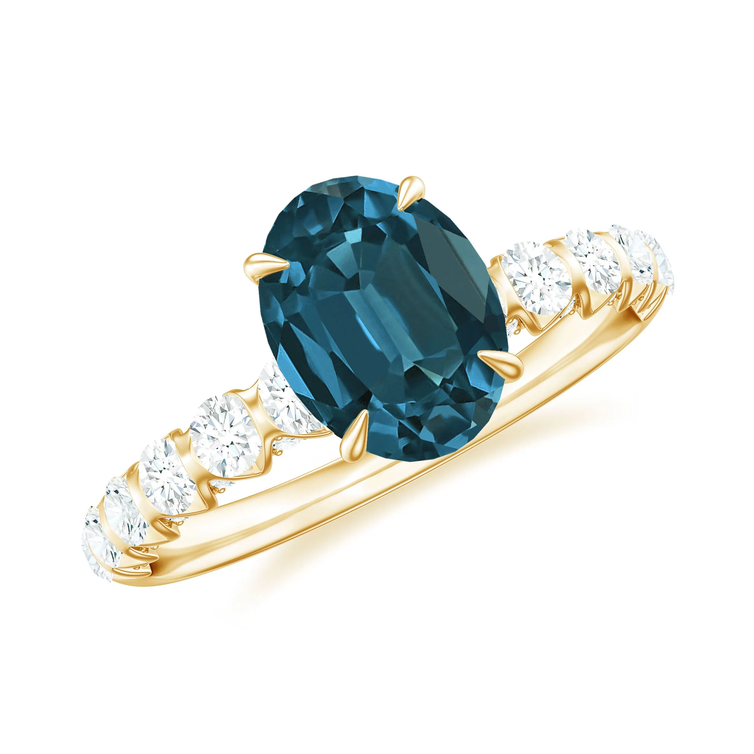 Royal London Blue Topaz Solitaire and Diamond Side Stone Engagement Ring