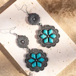 Rustic Couture Navajo Silver/Bronze Concho Stone Dangle Earrings