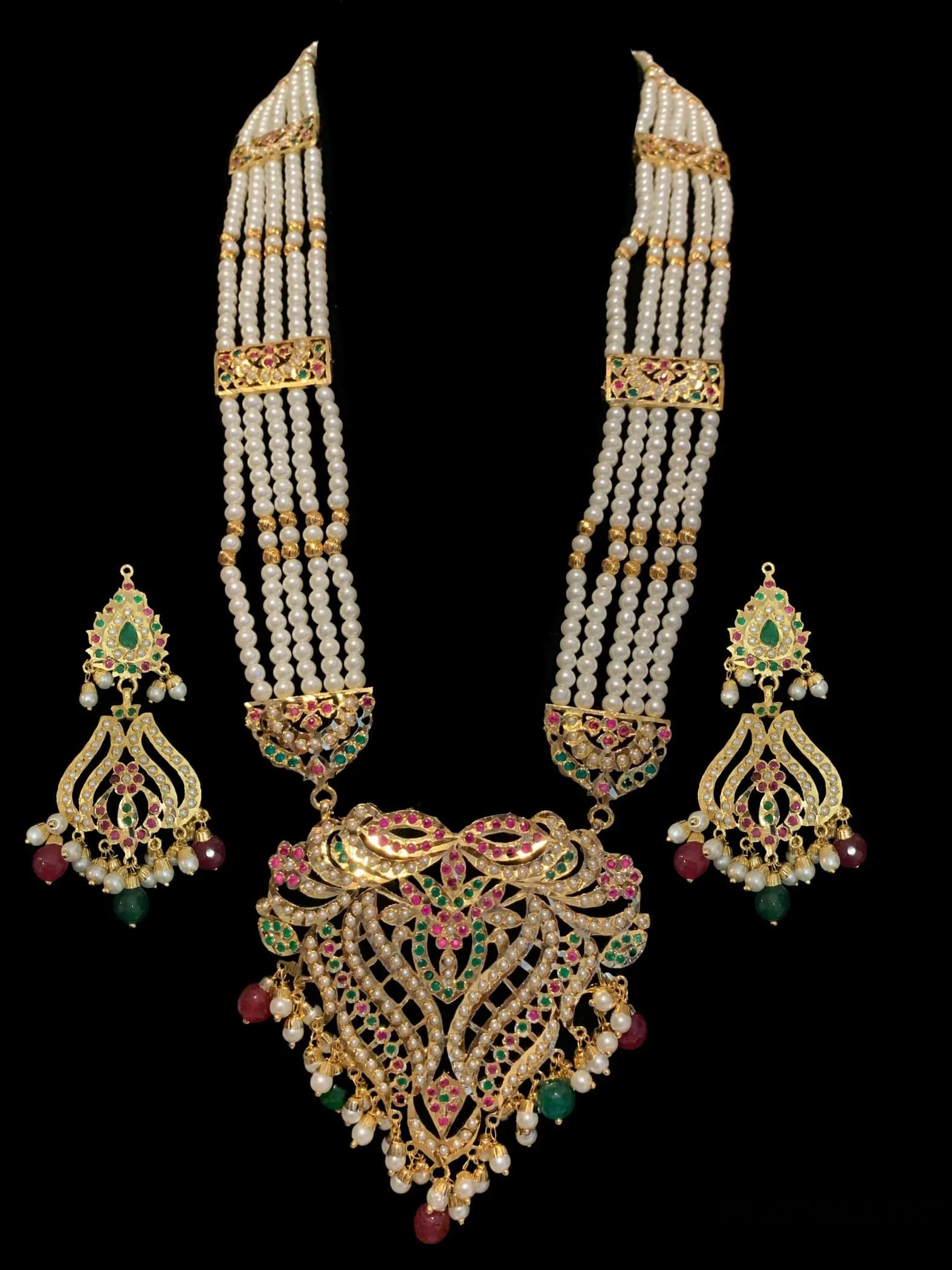 Sakshi ruby emerald Jadau Rani haar with earrings tika ( SHIPS IN 5 WEEKS  )