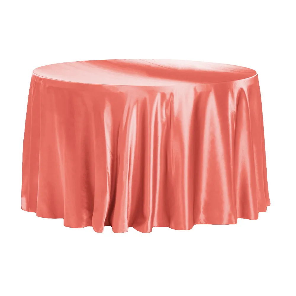 Satin 120" Round Tablecloth - Coral