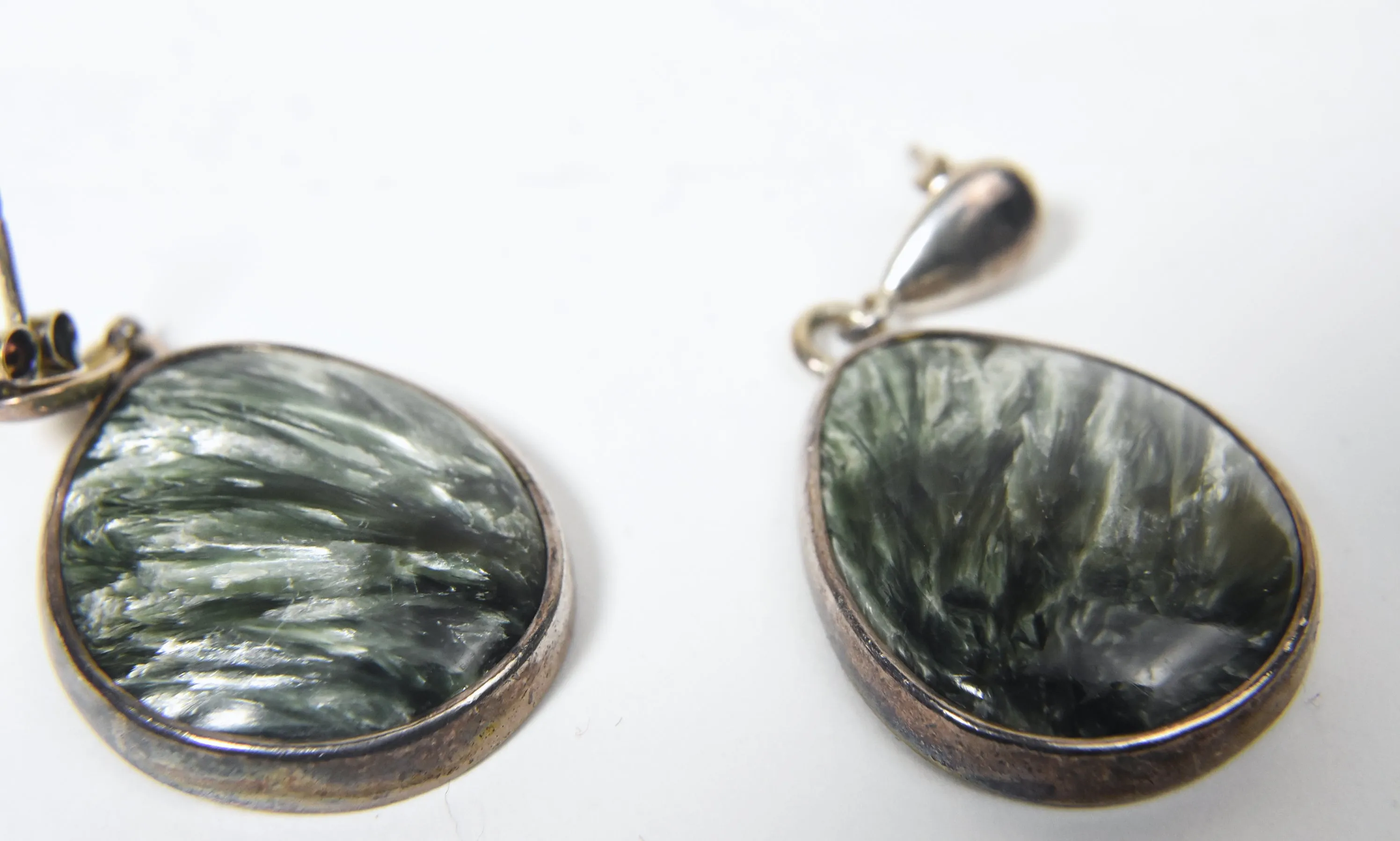 Seraphinite Sterling Silver Dangle Stud Earrings