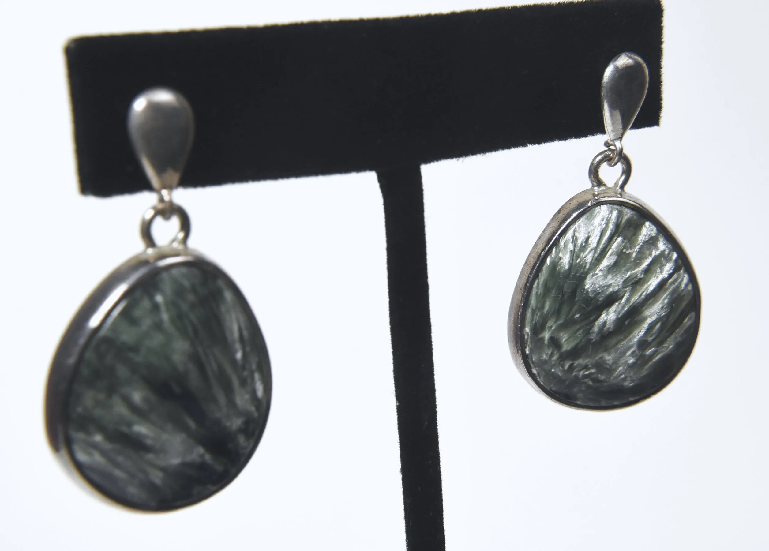 Seraphinite Sterling Silver Dangle Stud Earrings