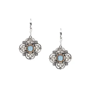 Silver and 10k Gold Celestial Leverback Earrings - Blue Topaz