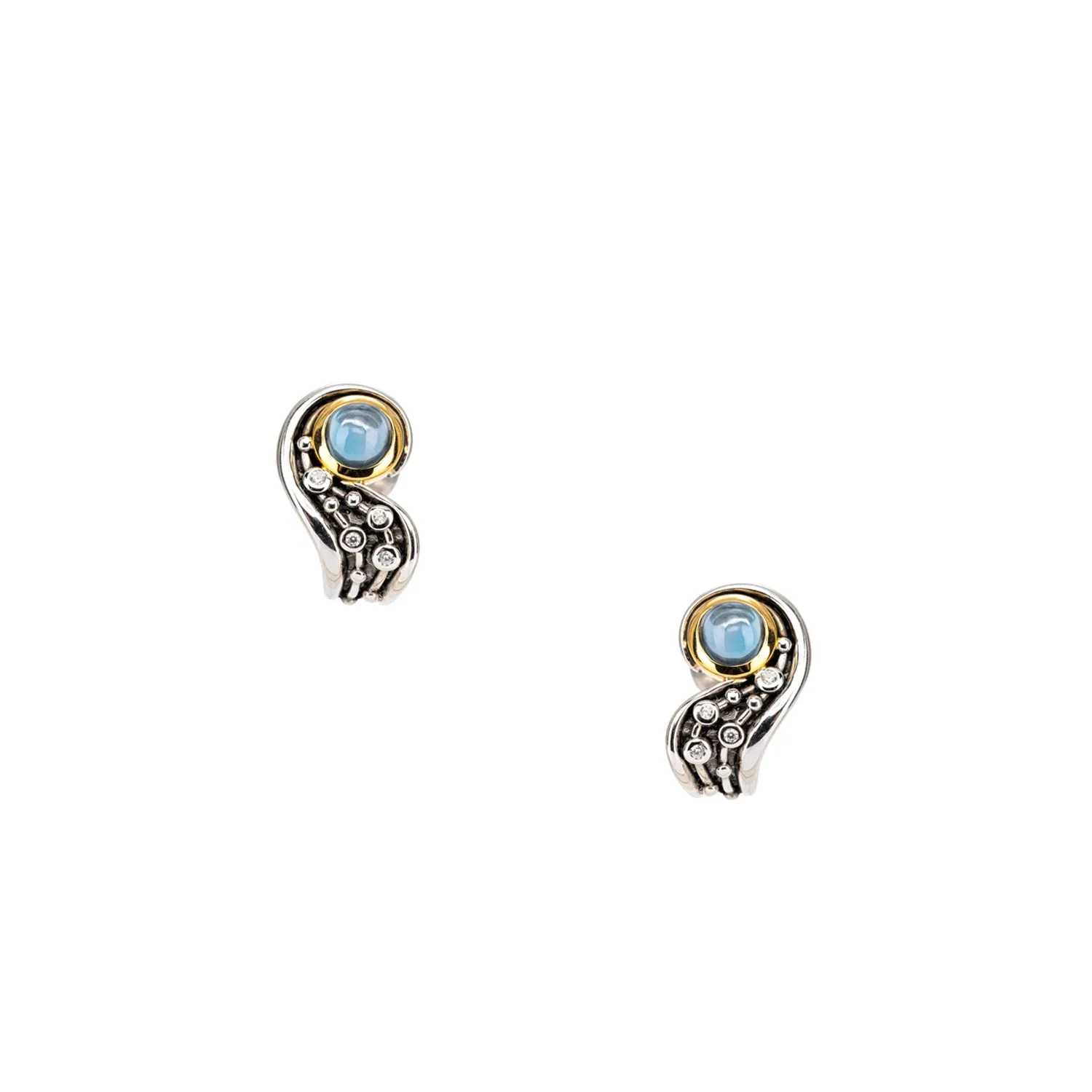 Silver And 10k Gold Celestial Post Earrings - London Blue Topaz