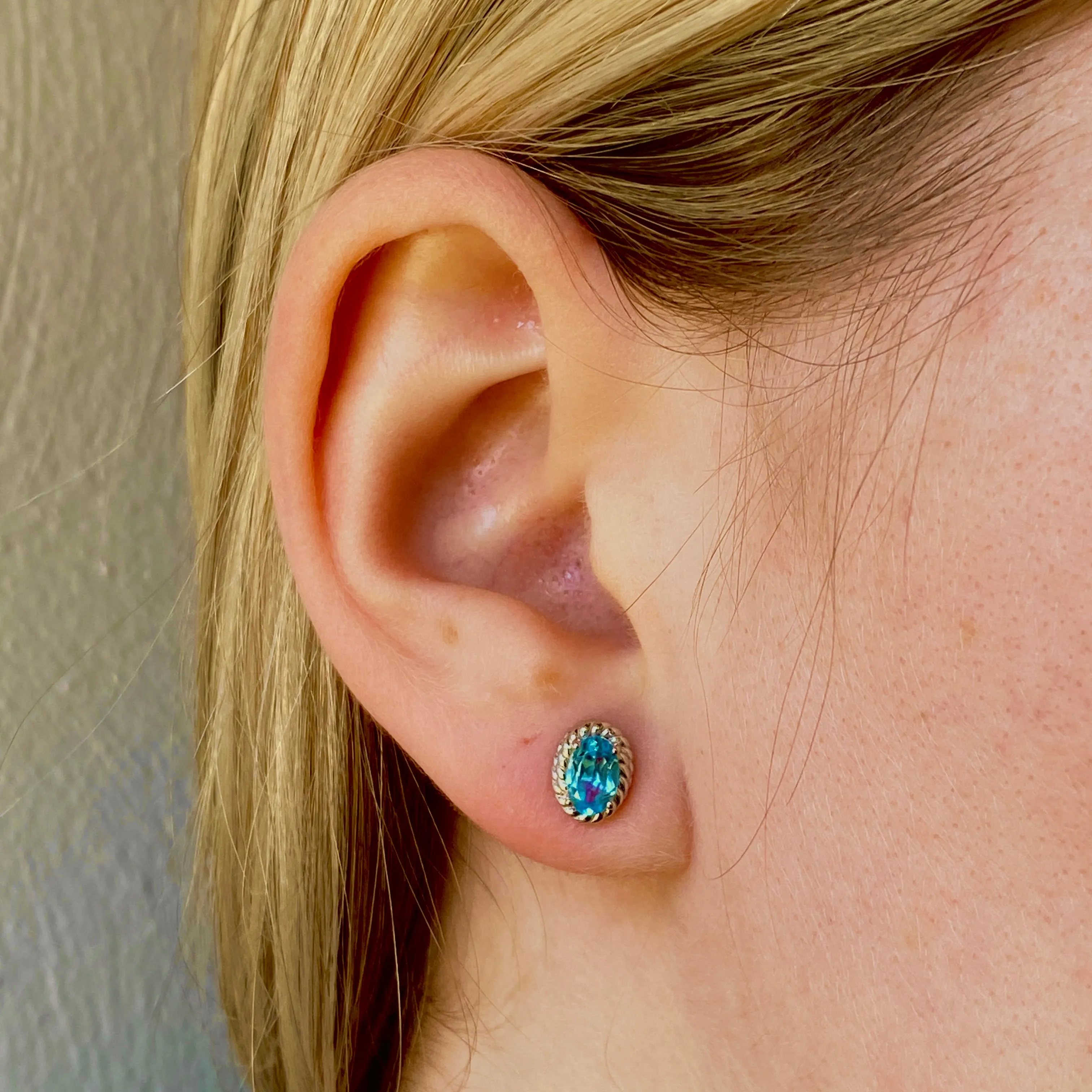 Silver Blue Topaz Stud Earrings