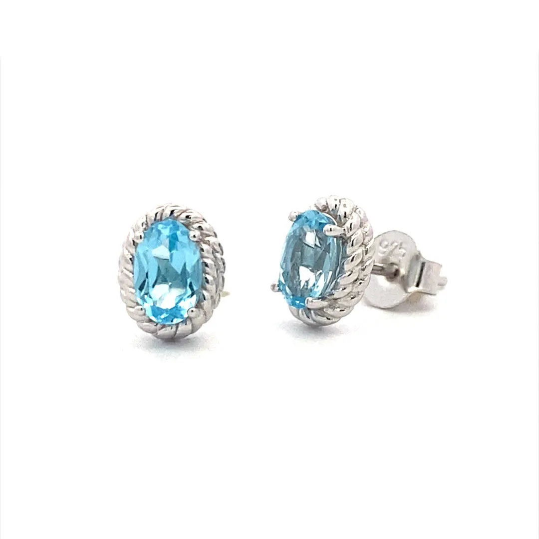 Silver Blue Topaz Stud Earrings