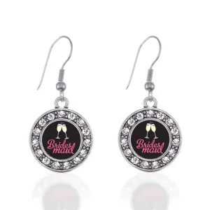 Silver Bridesmaid Circle Charm Dangle Earrings