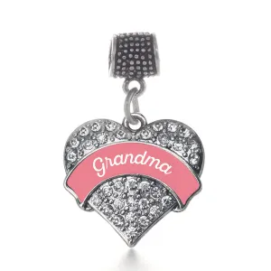 Silver Coral Grandma Pave Heart Memory Charm