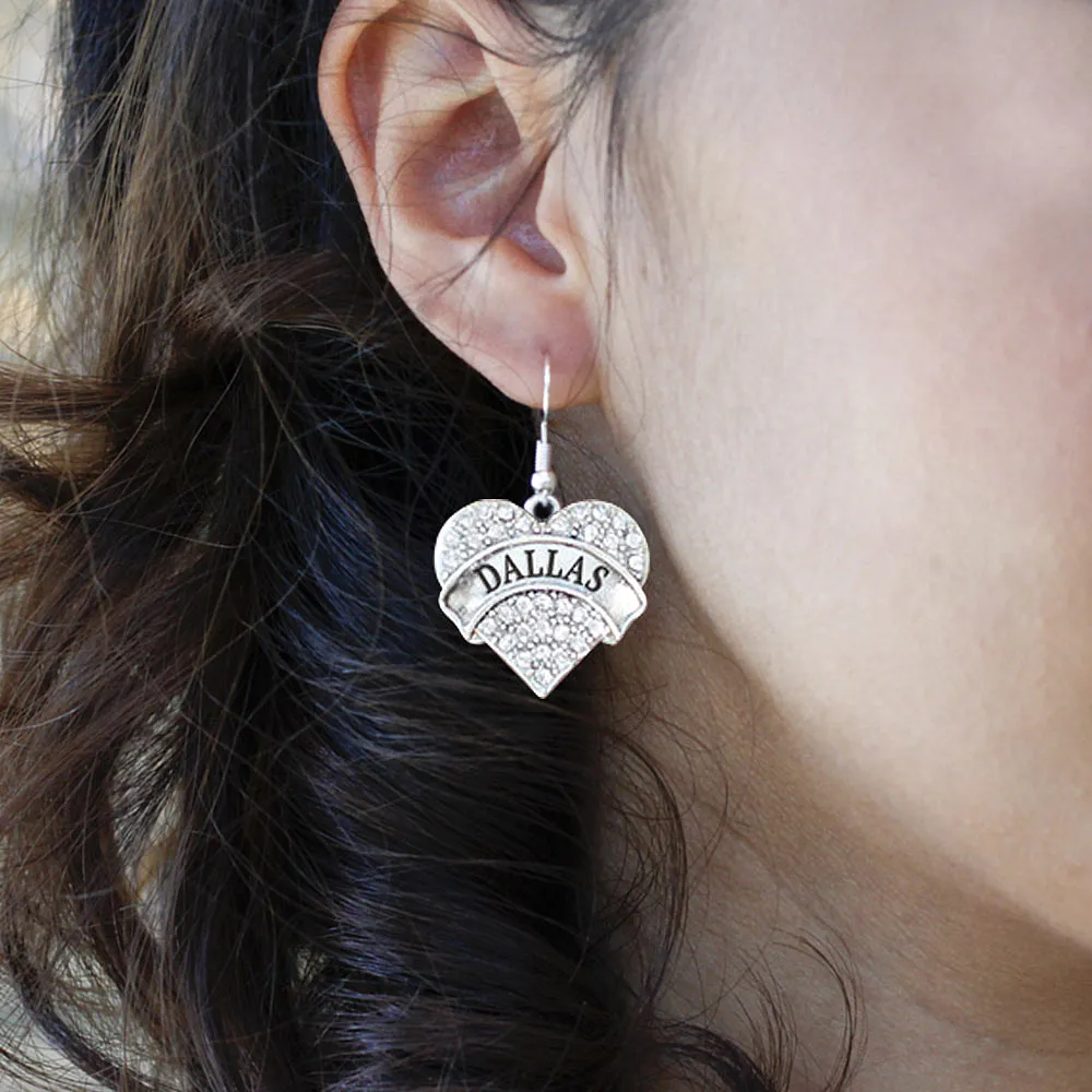 Silver Dallas Pave Heart Charm Dangle Earrings