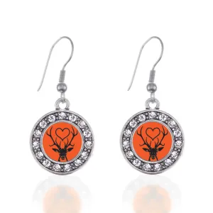 Silver Deer Season Circle Charm Dangle Earrings