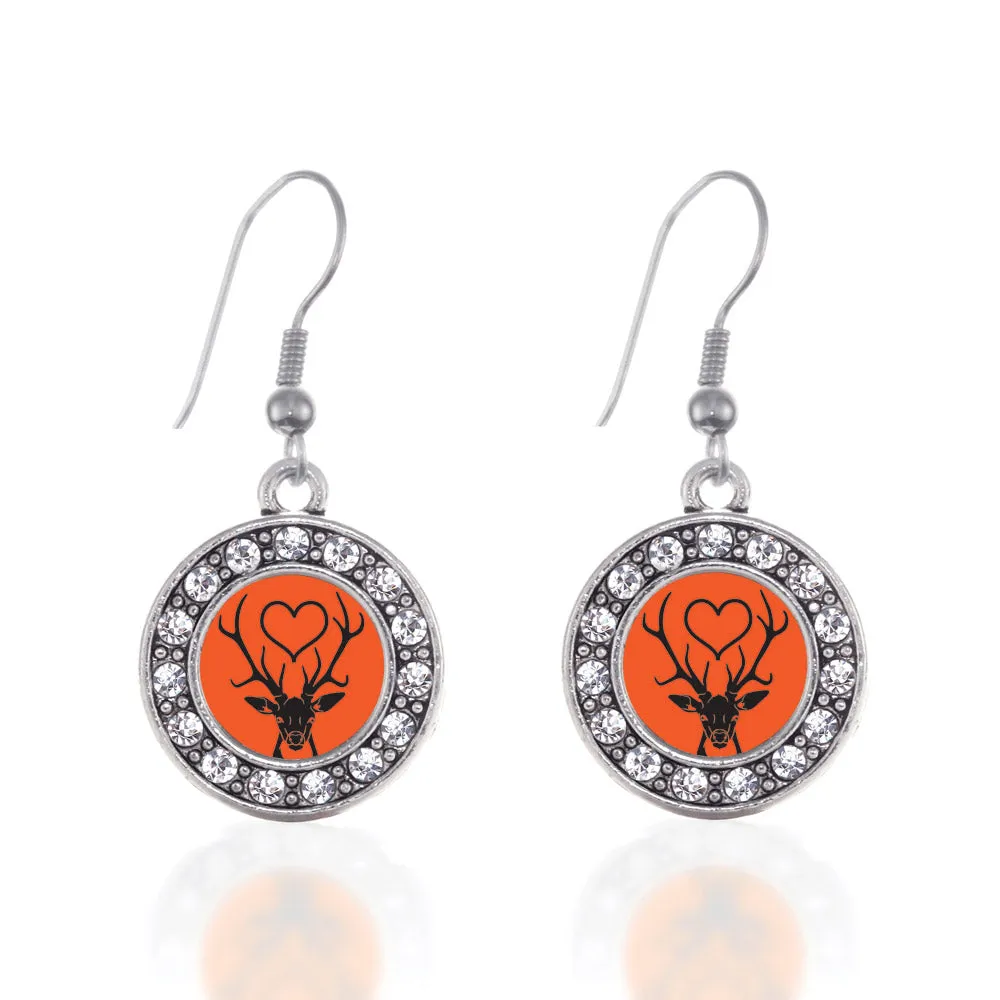 Silver Deer Season Circle Charm Dangle Earrings