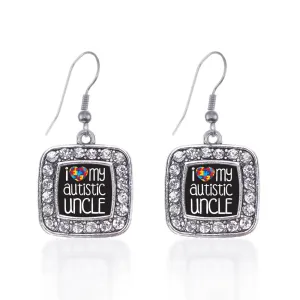 Silver I Love My Autistic Uncle Square Charm Dangle Earrings