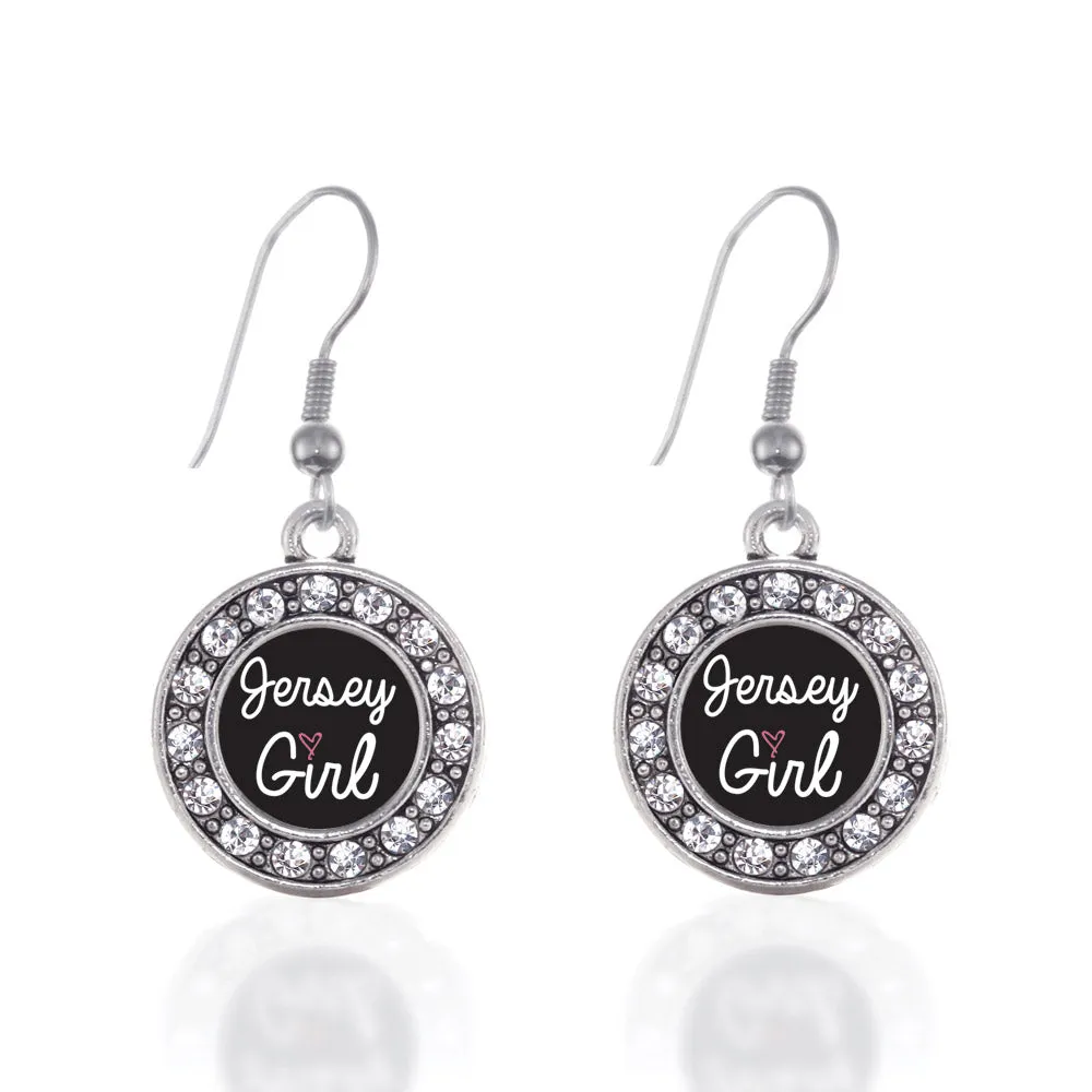 Silver Jersey Girl Circle Charm Dangle Earrings