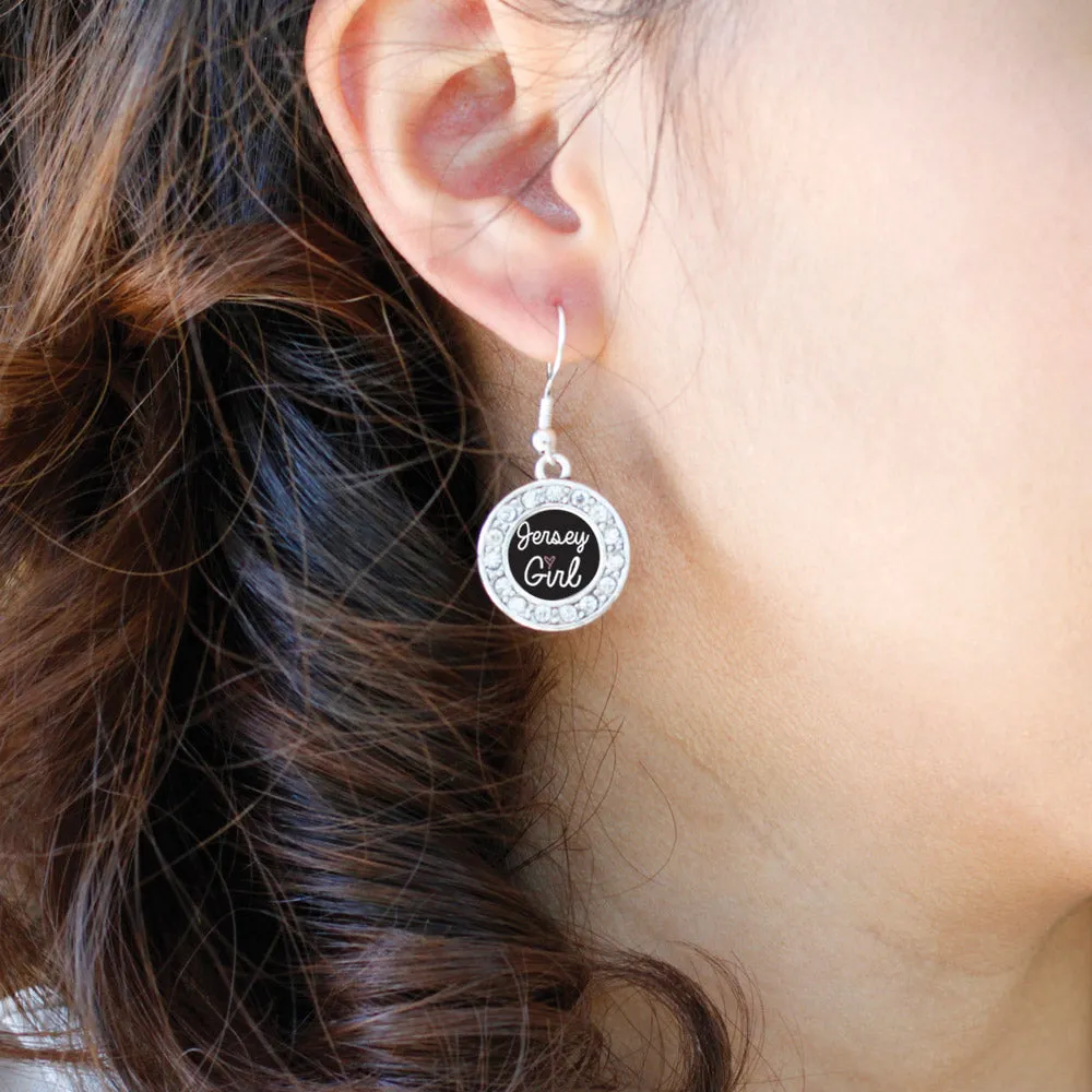 Silver Jersey Girl Circle Charm Dangle Earrings