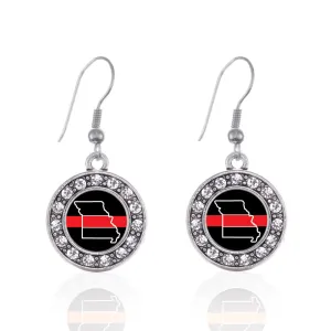 Silver Missouri Thin Red Line Circle Charm Dangle Earrings