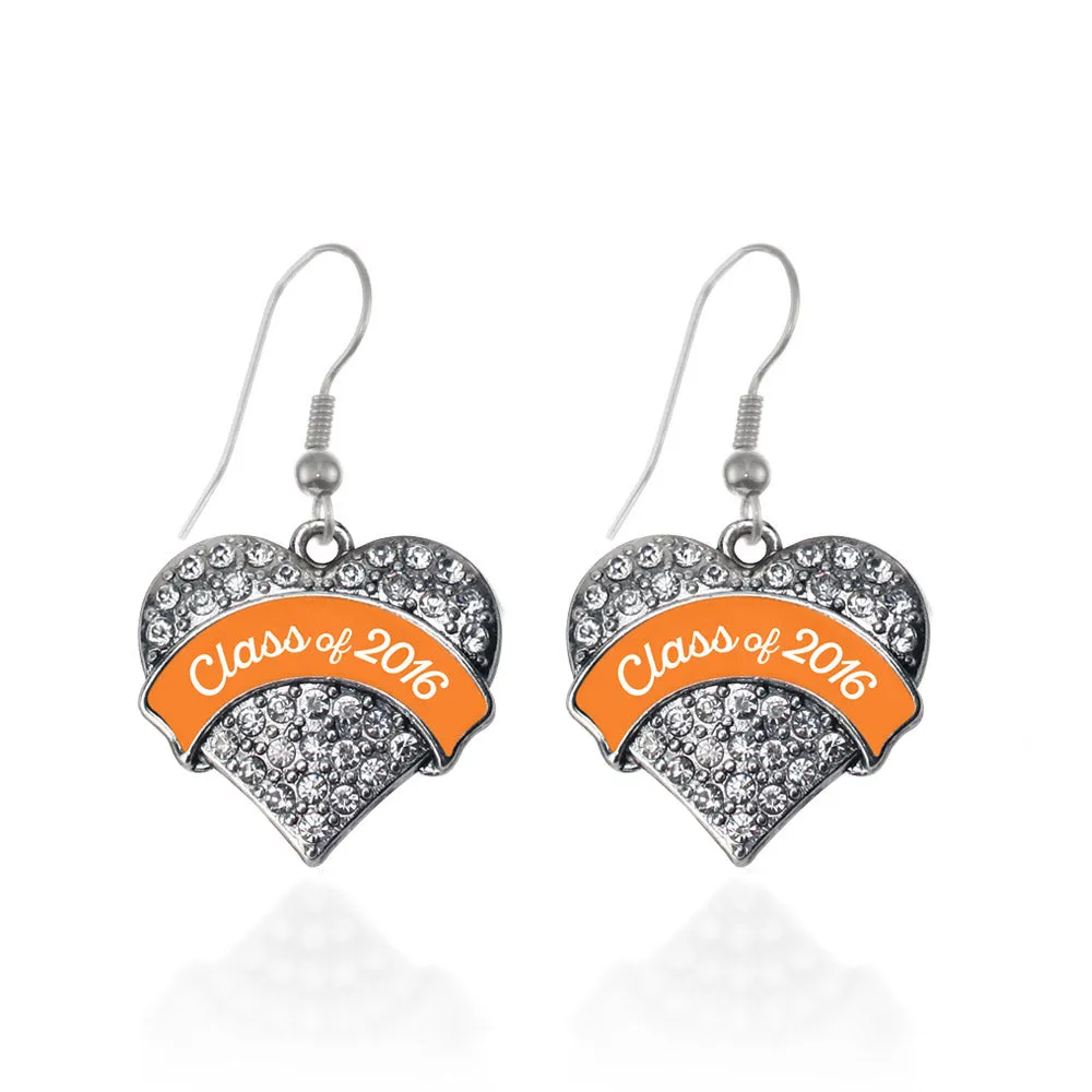 Silver Orange Class of 2016 Pave Heart Charm Dangle Earrings