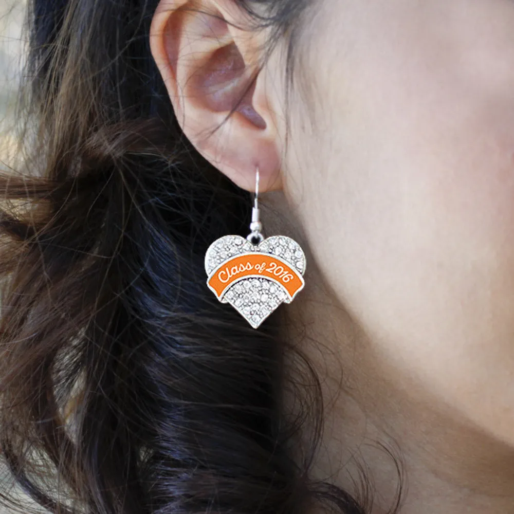 Silver Orange Class of 2016 Pave Heart Charm Dangle Earrings