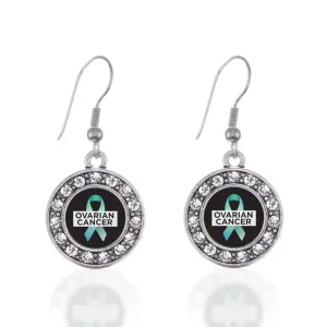 Silver Ovarian Cancer Circle Charm Dangle Earrings