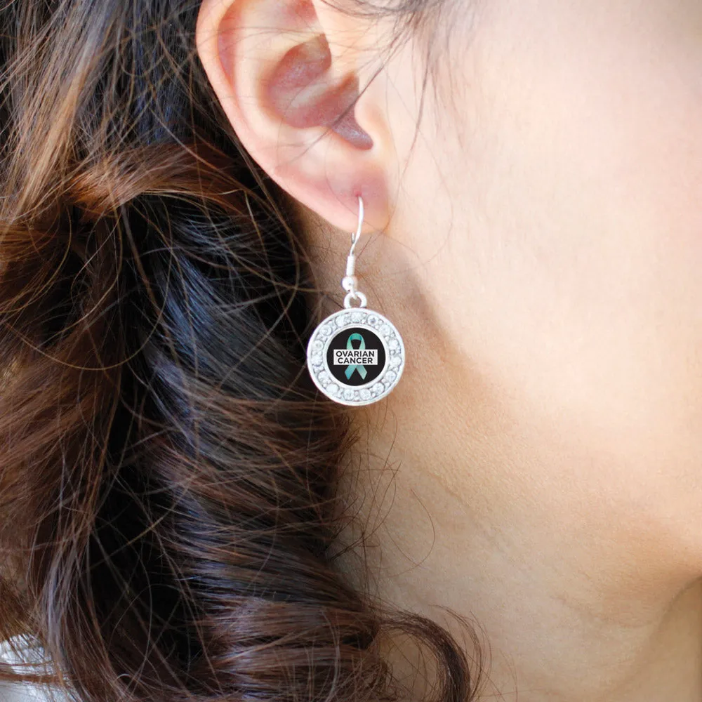 Silver Ovarian Cancer Circle Charm Dangle Earrings