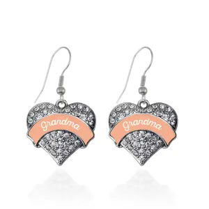 Silver Peach Grandma Pave Heart Charm Dangle Earrings