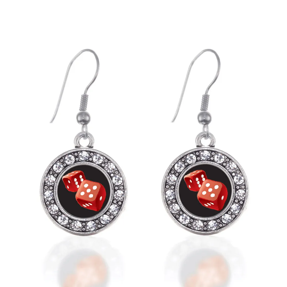 Silver Roll The Dice Circle Charm Dangle Earrings