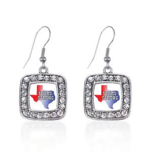 Silver Texas Strong - State Silhouette Square Charm Dangle Earrings