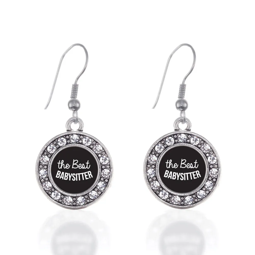 Silver The Best Babysitter Circle Charm Dangle Earrings