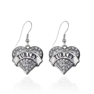 Silver Turkey Pave Heart Charm Dangle Earrings