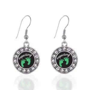 Silver We're Expecting! Footprints Circle Charm Dangle Earrings