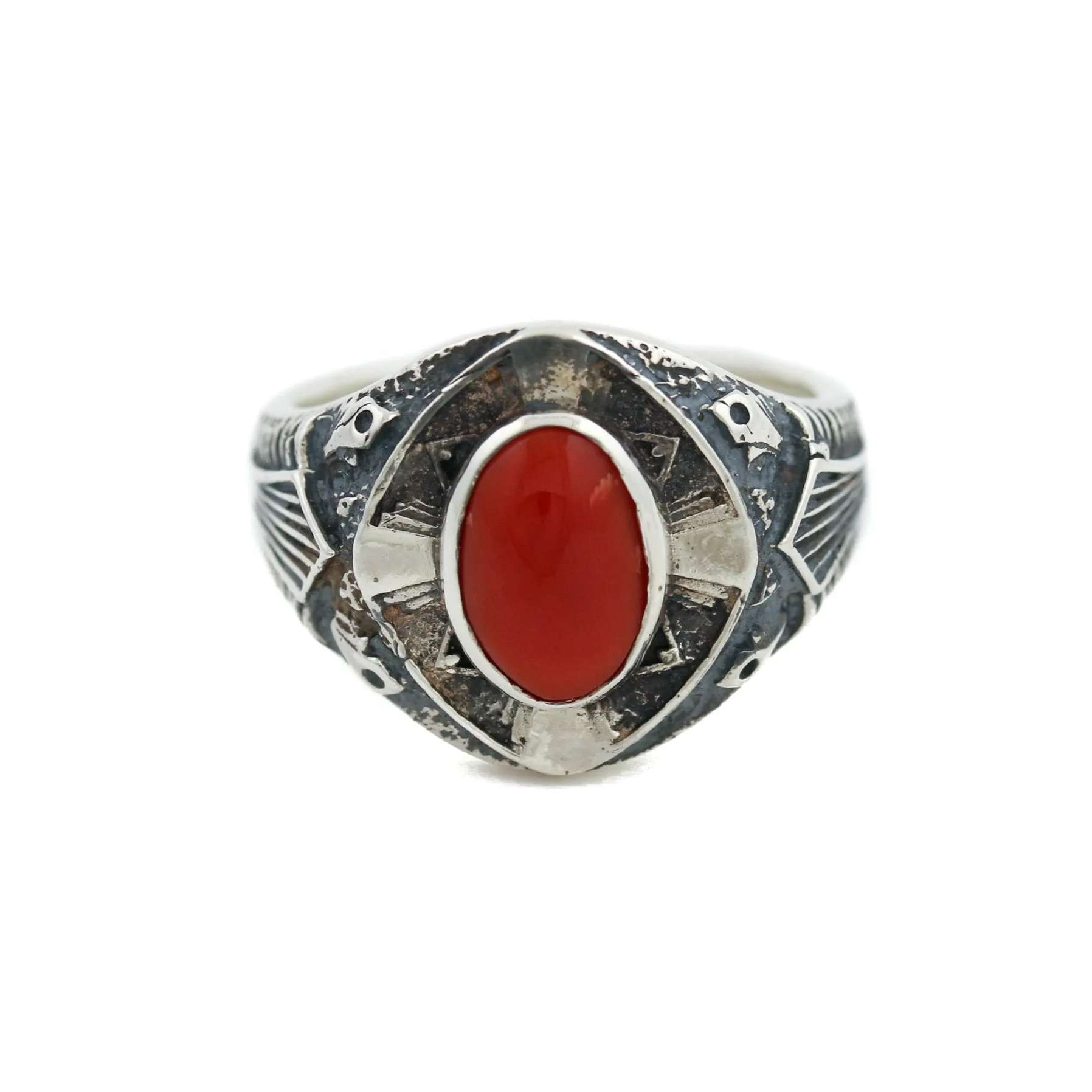 Silver x Red Coral "St. Augustine" Ring