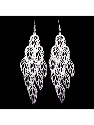 Silvertone leaf earrings