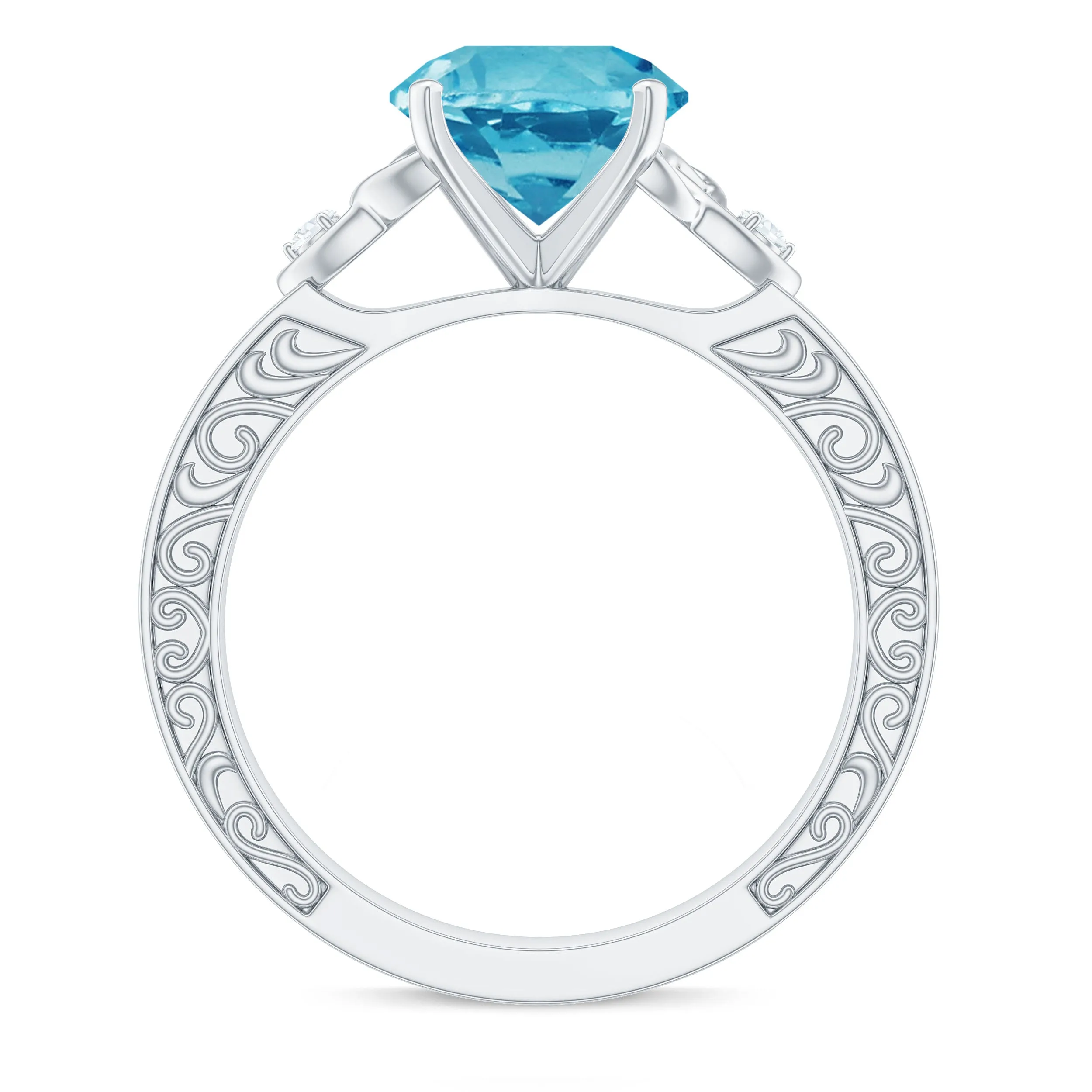 Solitaire Swiss Blue Topaz Celtic Knot Engagement Ring with Diamond