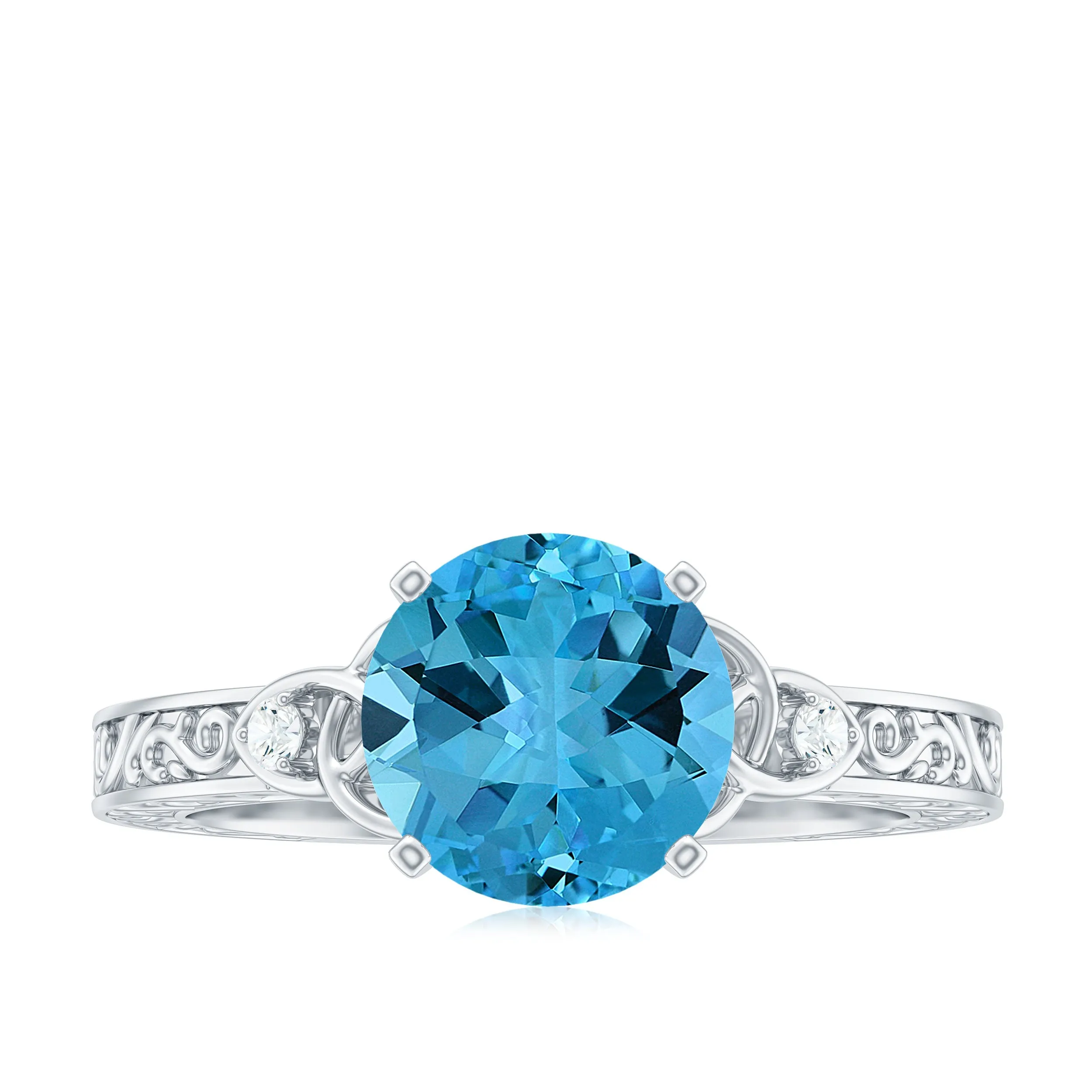 Solitaire Swiss Blue Topaz Celtic Knot Engagement Ring with Diamond