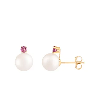 Splendid Pearls 7mm Pink Topaz Pearl Earrings