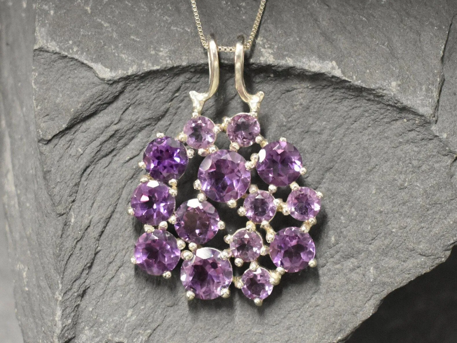 Statement Amethyst Necklace - Cluster Pendant - Purple Flower Necklace