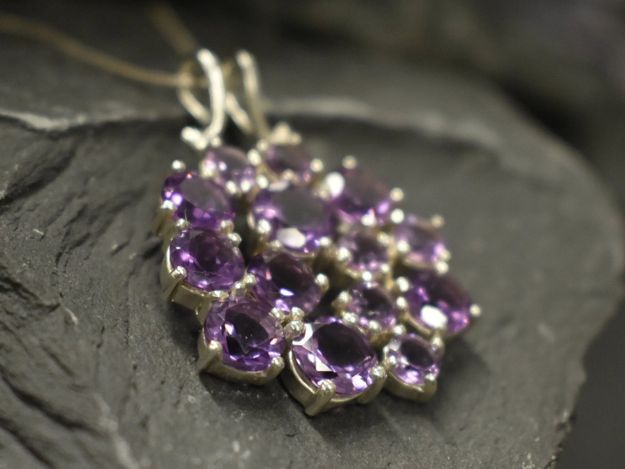 Statement Amethyst Necklace - Cluster Pendant - Purple Flower Necklace