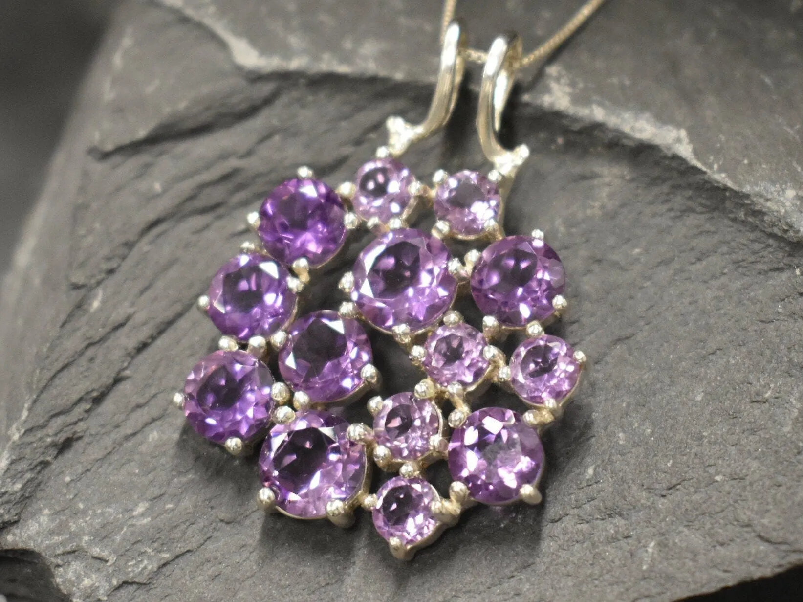 Statement Amethyst Necklace - Cluster Pendant - Purple Flower Necklace