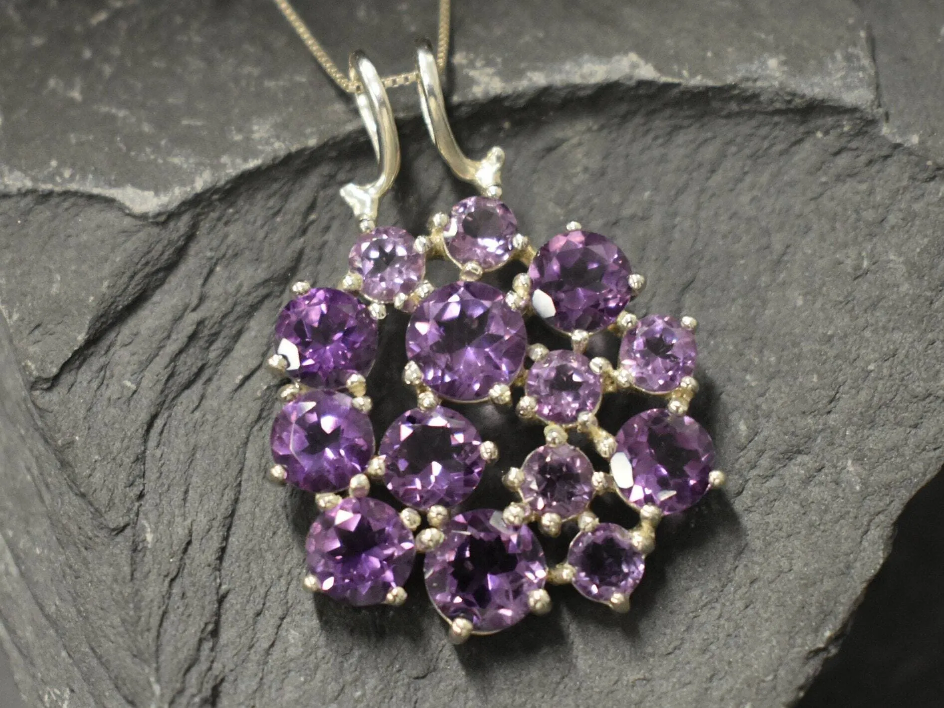 Statement Amethyst Necklace - Cluster Pendant - Purple Flower Necklace