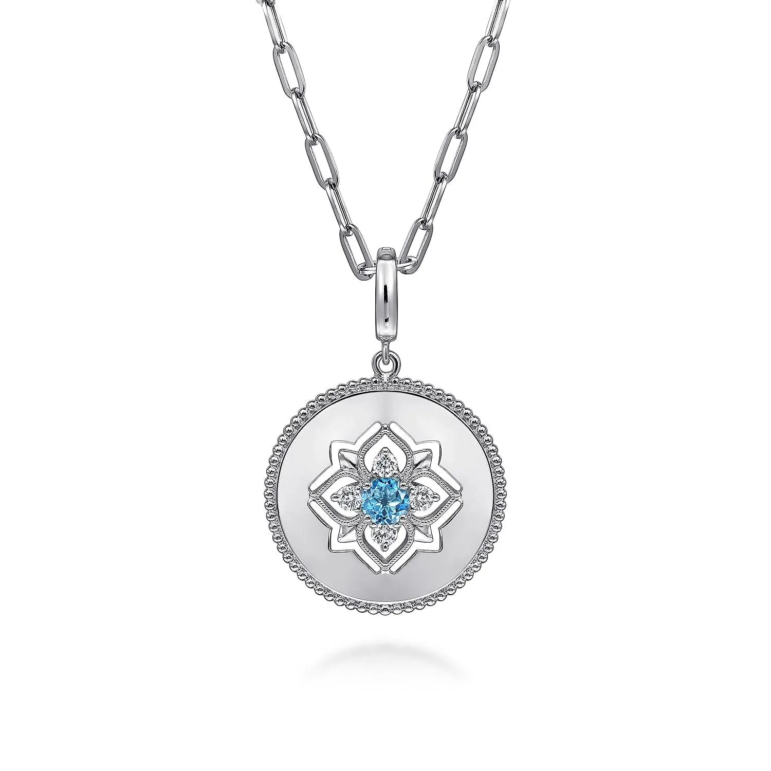 Sterling Silver Blue Topaz and White Sapphire Medallion Pendant