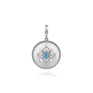 Sterling Silver Blue Topaz and White Sapphire Medallion Pendant