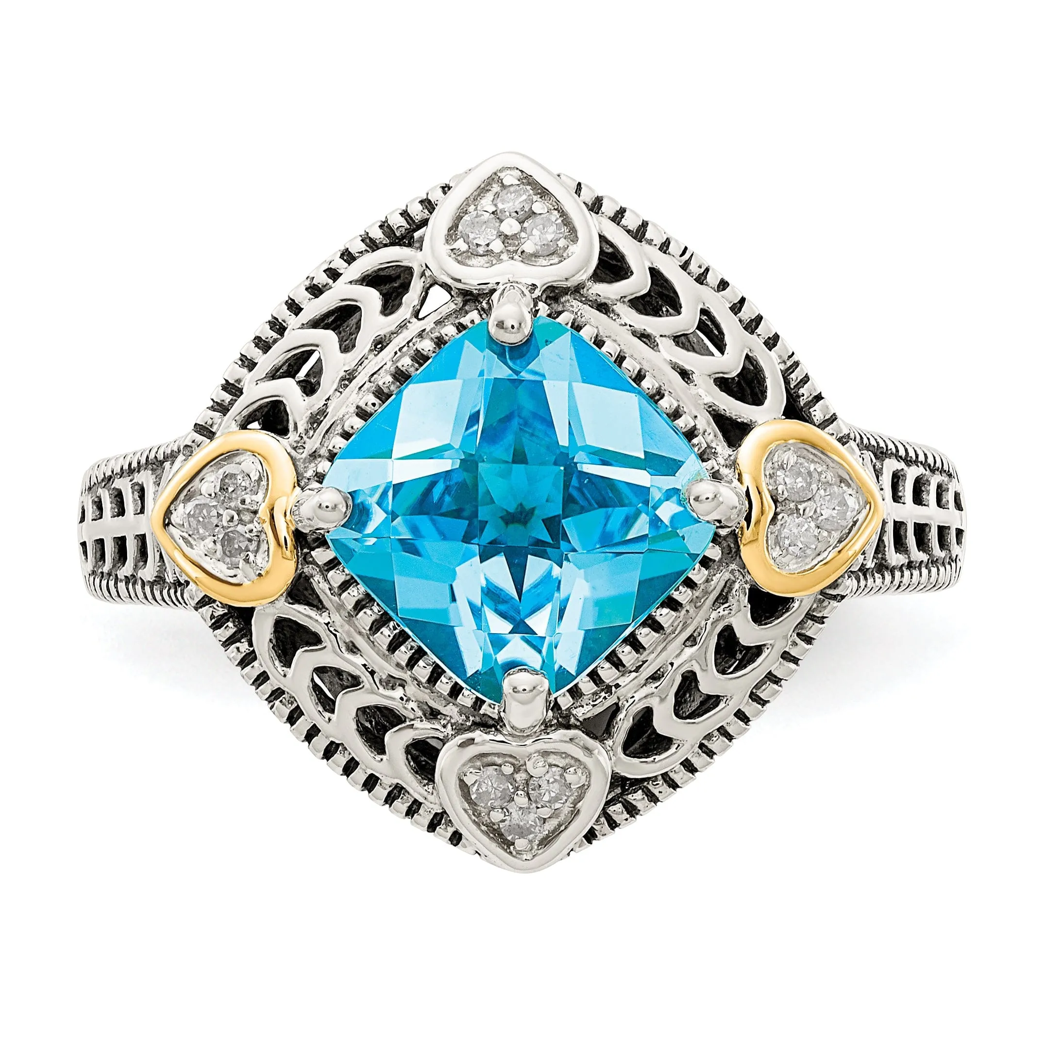 Sterling Silver Gold Diamond Blue Topaz Ring