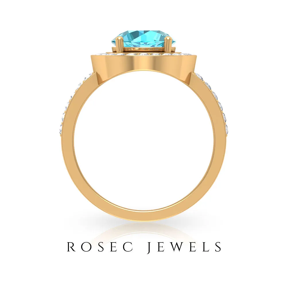 Swiss Blue Topaz Engagement Ring with Moissanite Accent