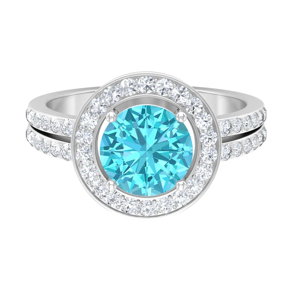 Swiss Blue Topaz Engagement Ring with Moissanite Accent