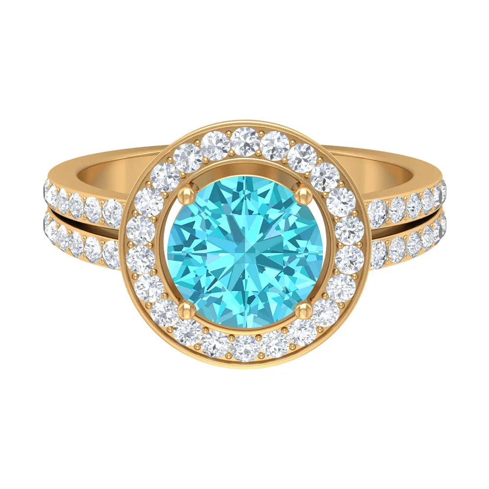 Swiss Blue Topaz Engagement Ring with Moissanite Accent