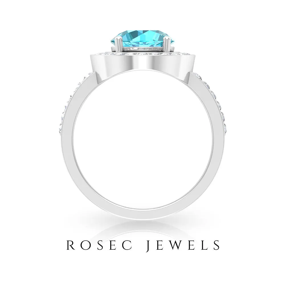 Swiss Blue Topaz Engagement Ring with Moissanite Accent